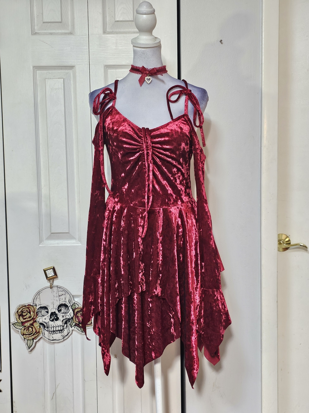 Dolls Kill Deep Berry Velvet Asymmetrical Handkerchief Dress